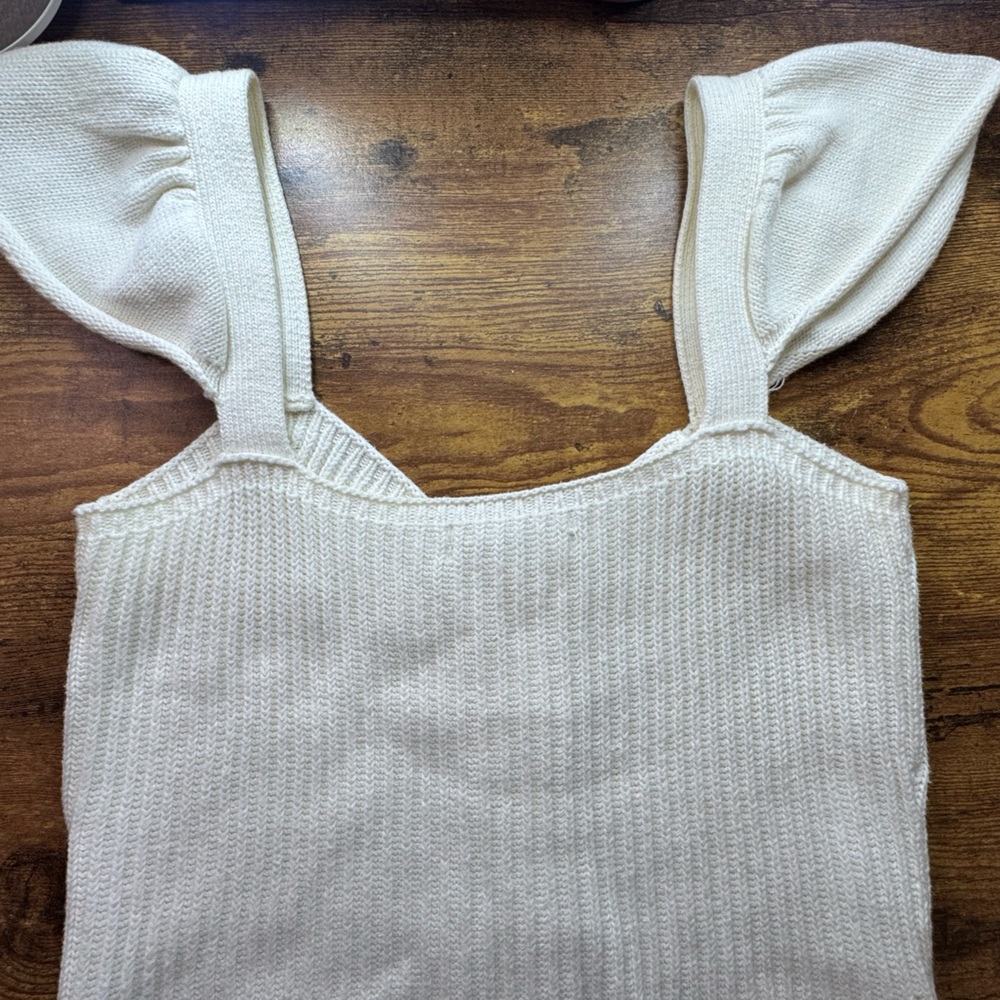 White Knit Button-Front Ruffle Strap Tank Top - Picture 9 of 9